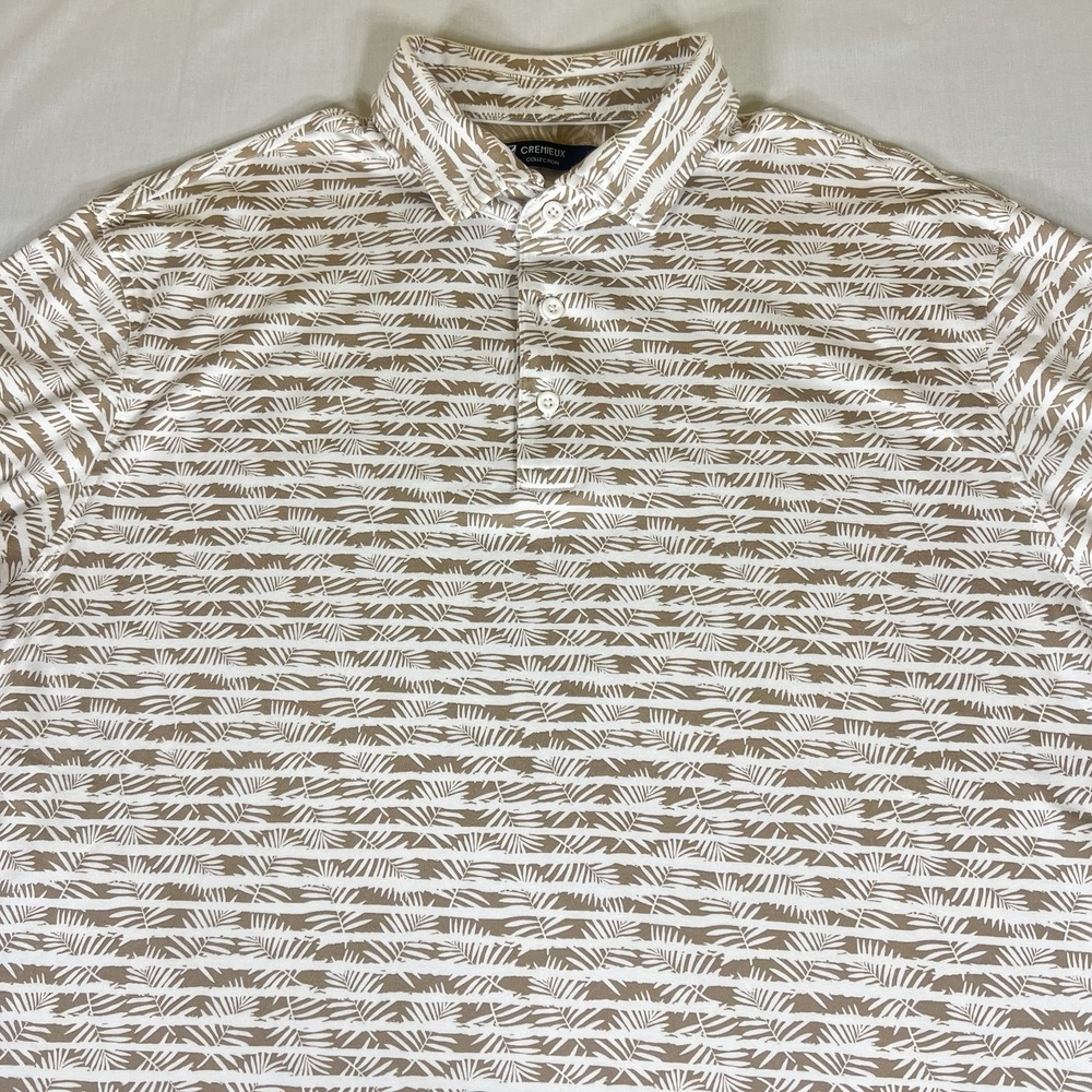 Cremieux Collection Mens XL Polo Shirt Tropical Leaf Pattern Short Sleeve